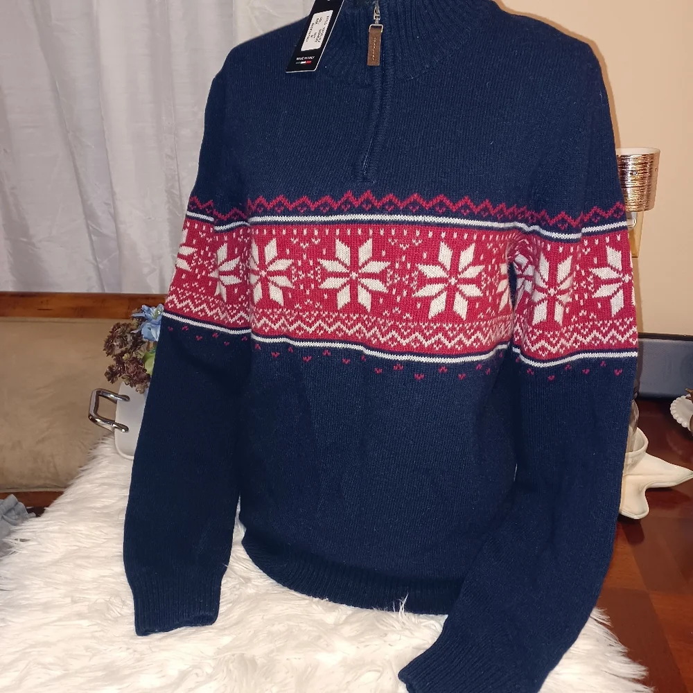 New Daniele Blasi Men's Medi Wool Blend 1/4 Zipper Men's Snowflake Sweater Italy